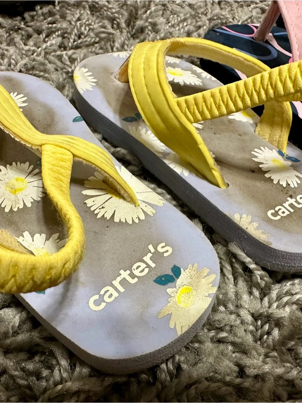 Carter's Yellow Daisy & Pink/Black Pattern Toddler Flip Flops